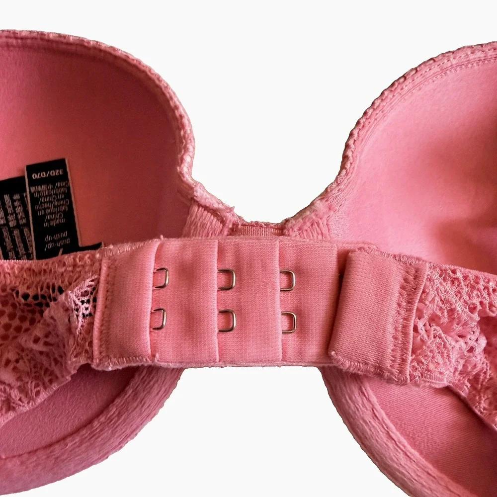 Victoria Secret Very Sexy Lace Fishnet Pushup Bra 32 D Pink Underwire Padded Cup